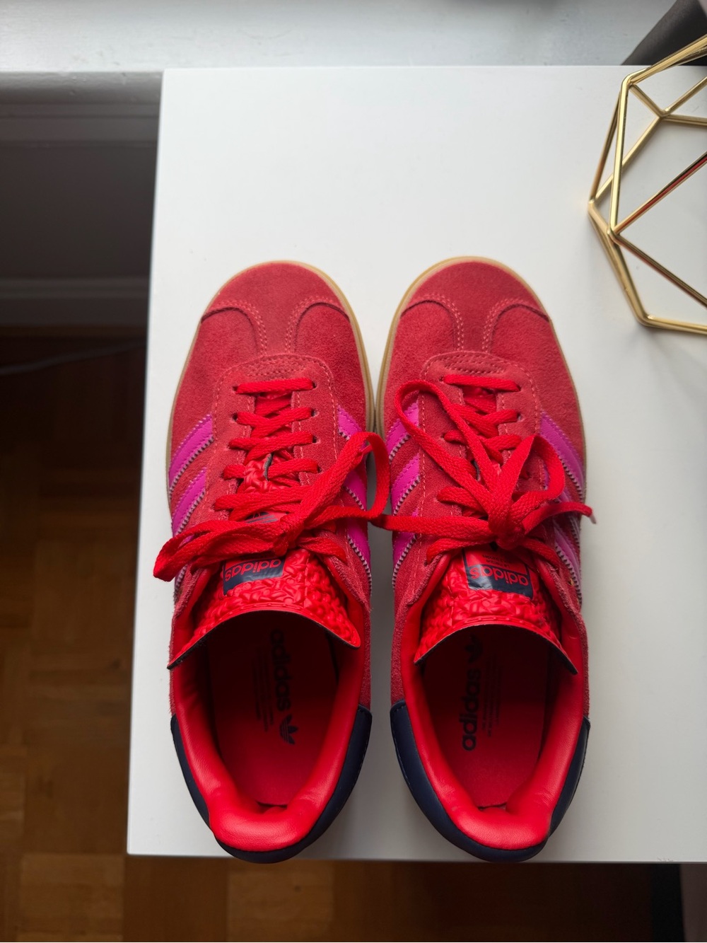 adidas Gazelle Bold Red Sneakers with Pink Stripes US 7